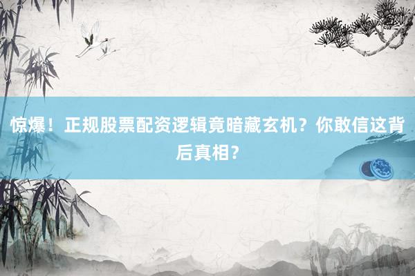 惊爆！正规股票配资逻辑竟暗藏玄机？你敢信这背后真相？