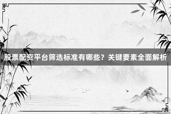 股票配资平台筛选标准有哪些？关键要素全面解析