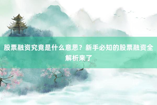 股票融资究竟是什么意思？新手必知的股票融资全解析来了