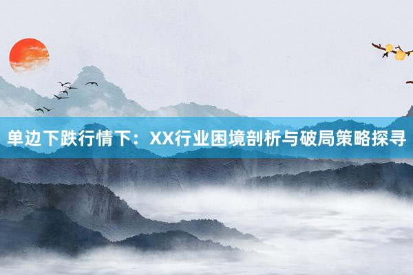 单边下跌行情下：XX行业困境剖析与破局策略探寻