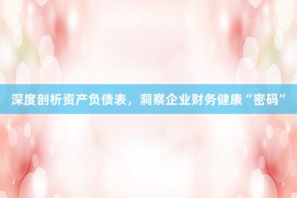 深度剖析资产负债表，洞察企业财务健康“密码”